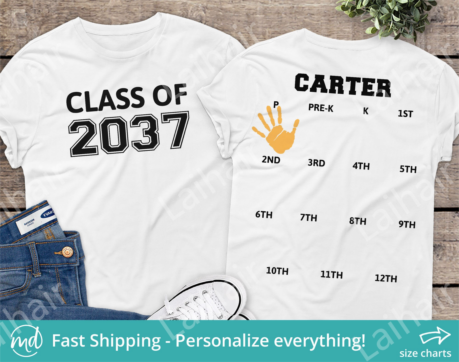 MAKE A BACK TO SCHOOL SHIRT WITH HANDPRINTS FOR EVERY GRADE