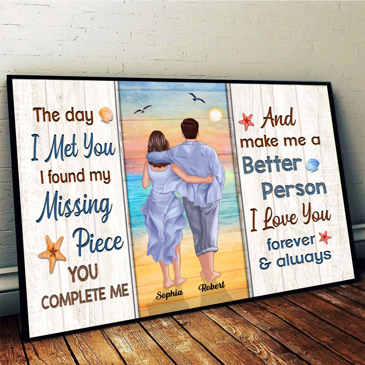 Back View Couple Walking On The Beach Found My Missing Piece Personalized Horizontal Poster