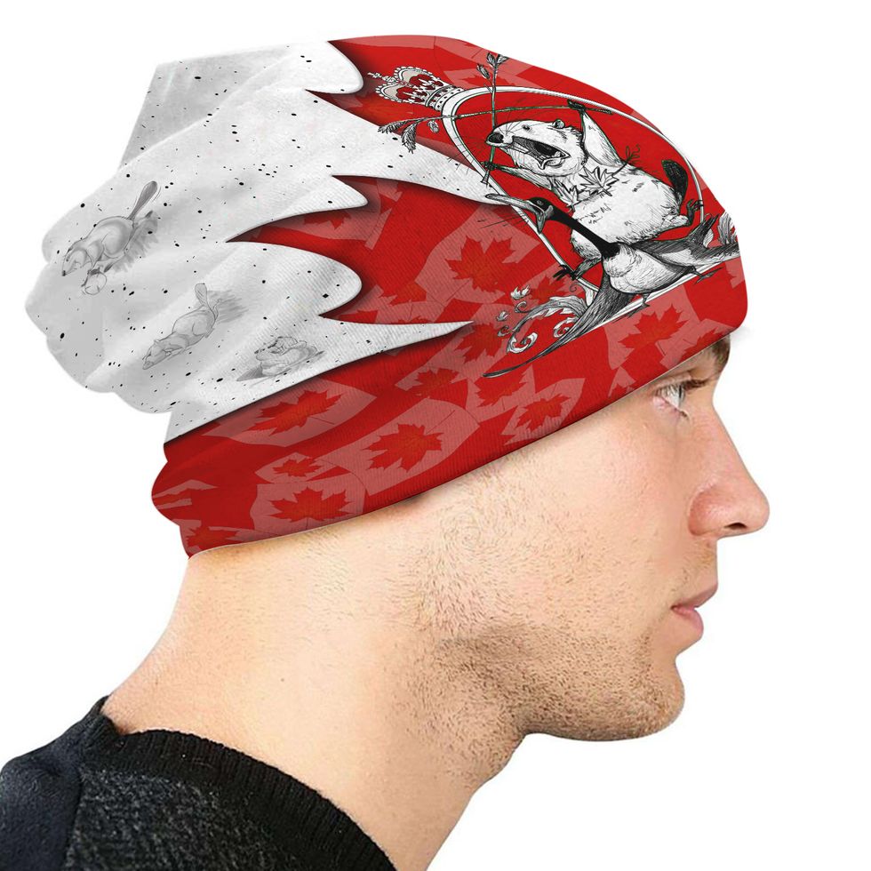 The majestic Canadian beaver riding a goose while wearing a maple leaf bikini Beanie