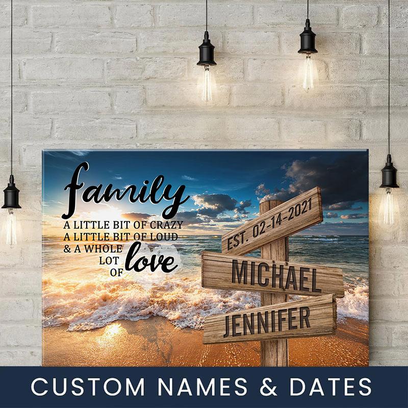 Ocean Sunset Color A Little Whole Lot of Love Multi-Names Premium Canvas Poster