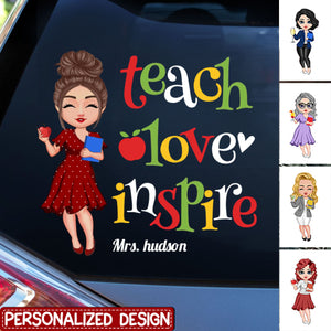 Teach Love Inspire Cute Pretty Doll Teacher Personalized Decal Perfect Teacher's Day Gift