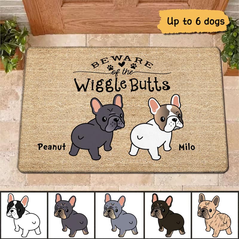 Frenchie Wiggle Butt Club Dog Personalized Doormat