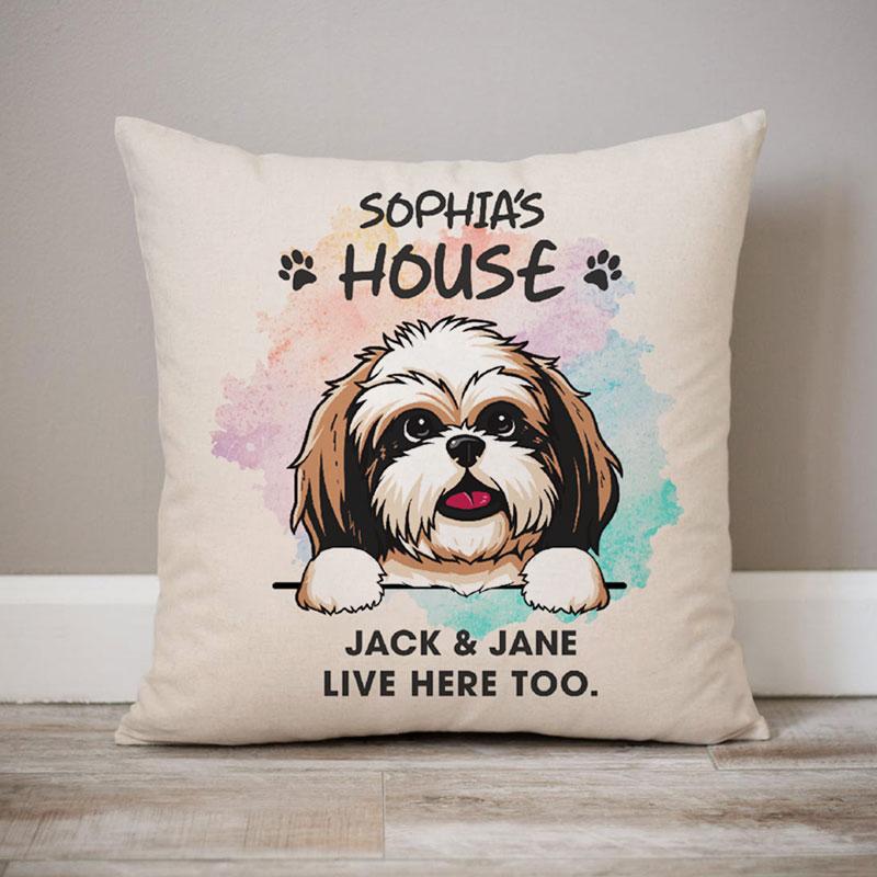 Live Here Too, Personalized Pillows, Custom Gift for Dog Lovers