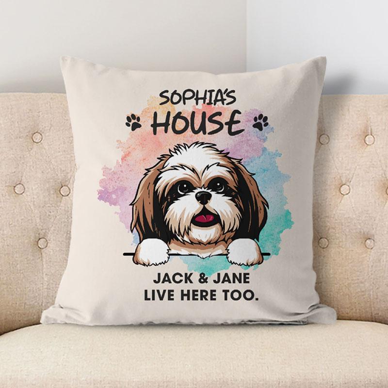 Live Here Too, Personalized Pillows, Custom Gift for Dog Lovers