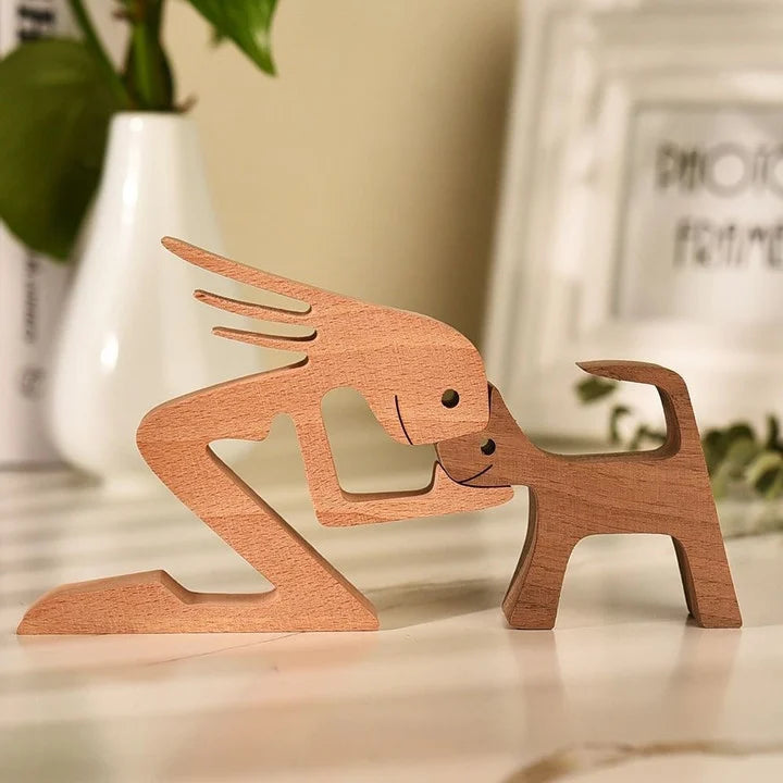 The Love Between You And Your Fur-Friend - Gift For Pet Lovers - Wooden Pet Carvings, Wood Sculpture Table Ornaments, Carved Wood Decor