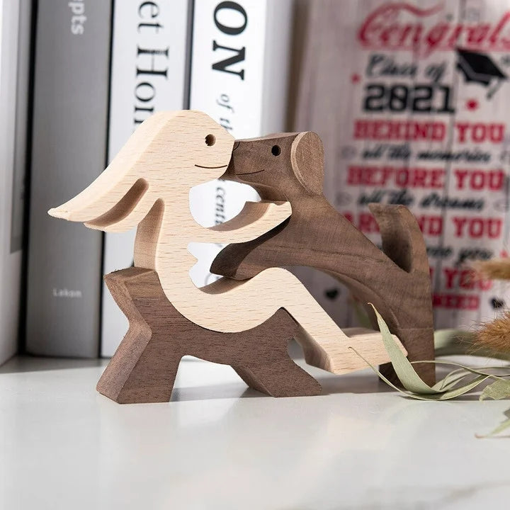 The Love Between You And Your Fur-Friend - Gift For Pet Lovers - Wooden Pet Carvings, Wood Sculpture Table Ornaments, Carved Wood Decor