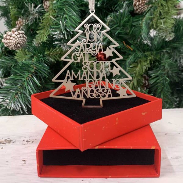 Personalized 2023 Family Names Christmas Tree Silver Ornaments